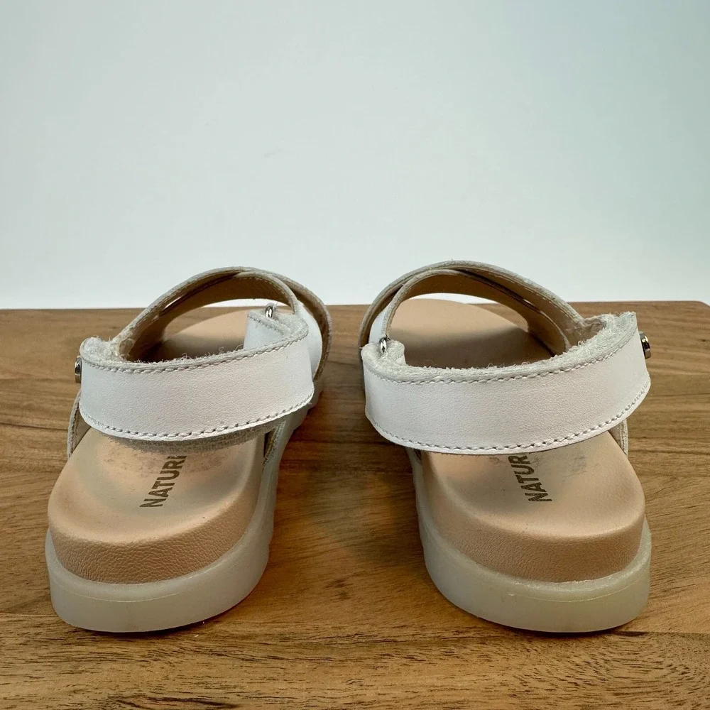 New Little Kids Naturino White Leather‎ Strappy Slingback Sandals Size 12.5 C